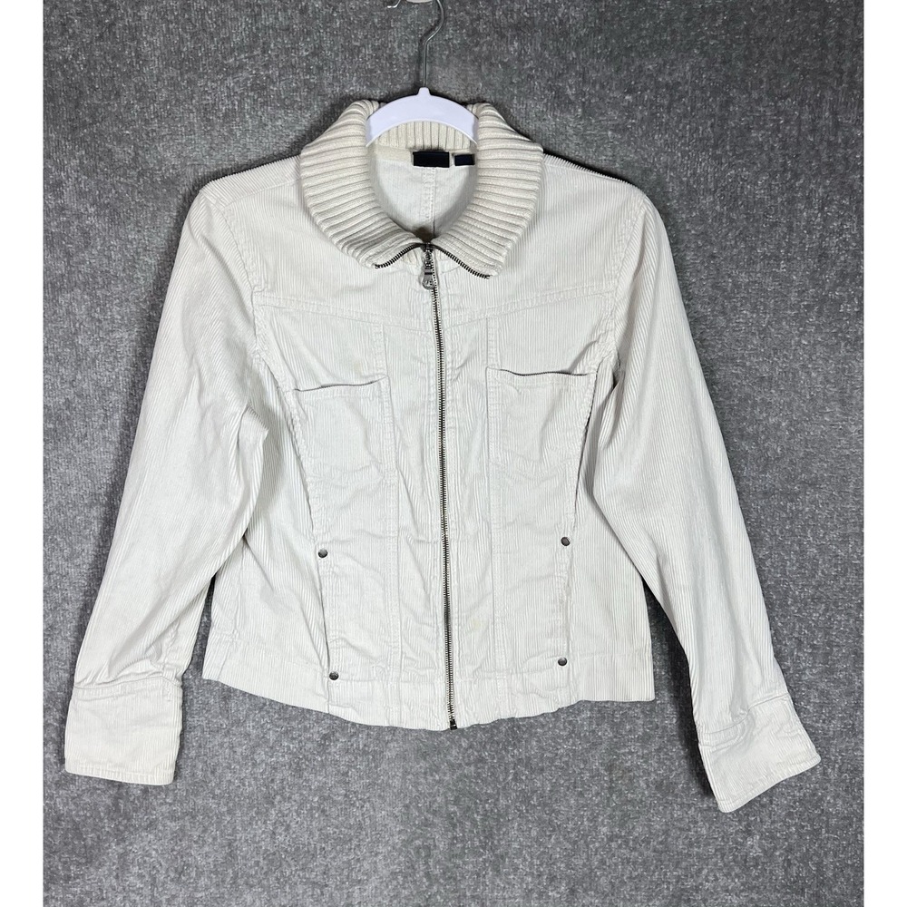 Sonoma Y2K Corduroy Zip Front Knit Collar Jacket Womens Size M Off White Pockets